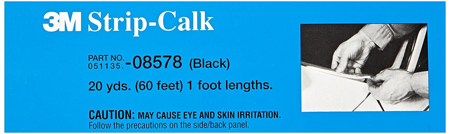 3M Strip Calk, 08578, 1 ft Strips, Black, Soft Butyl Rubber, Permanent Elasticity, Joint Filling, Trunk Seams, 60 Pack