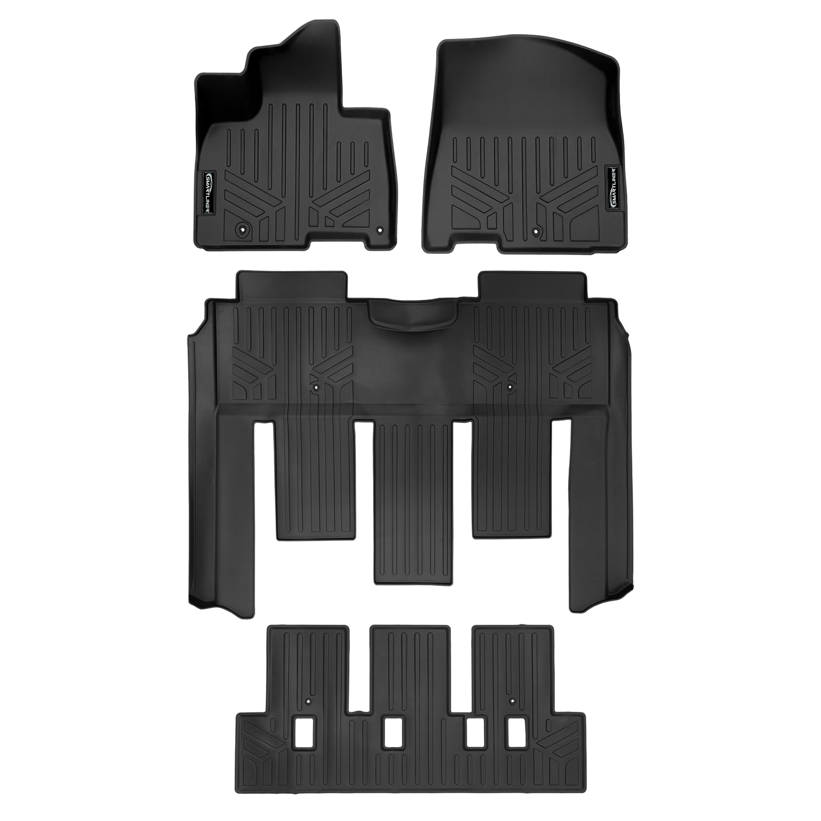 SMARTLINER Custom Fit Black 3 Row Floor Mat Liner Set Compatible with 2022-2025 Kia Carnival (Only Fits 7 Passenger Models. Fits SX Prestige with 2nd Row VIP Lounge Seats)