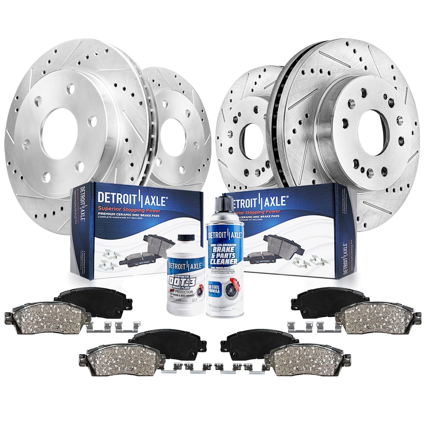 Detroit Axle - Brake Kit for Chevy GMC Silverado Sierra 1500 Tahoe Yukon XL Suburban Escalade ESV Drilled Disc Brake Rotors Ceramic Brakes Pads Replacement : 12.99" inch Front & 13.58" inch Rear Rotor