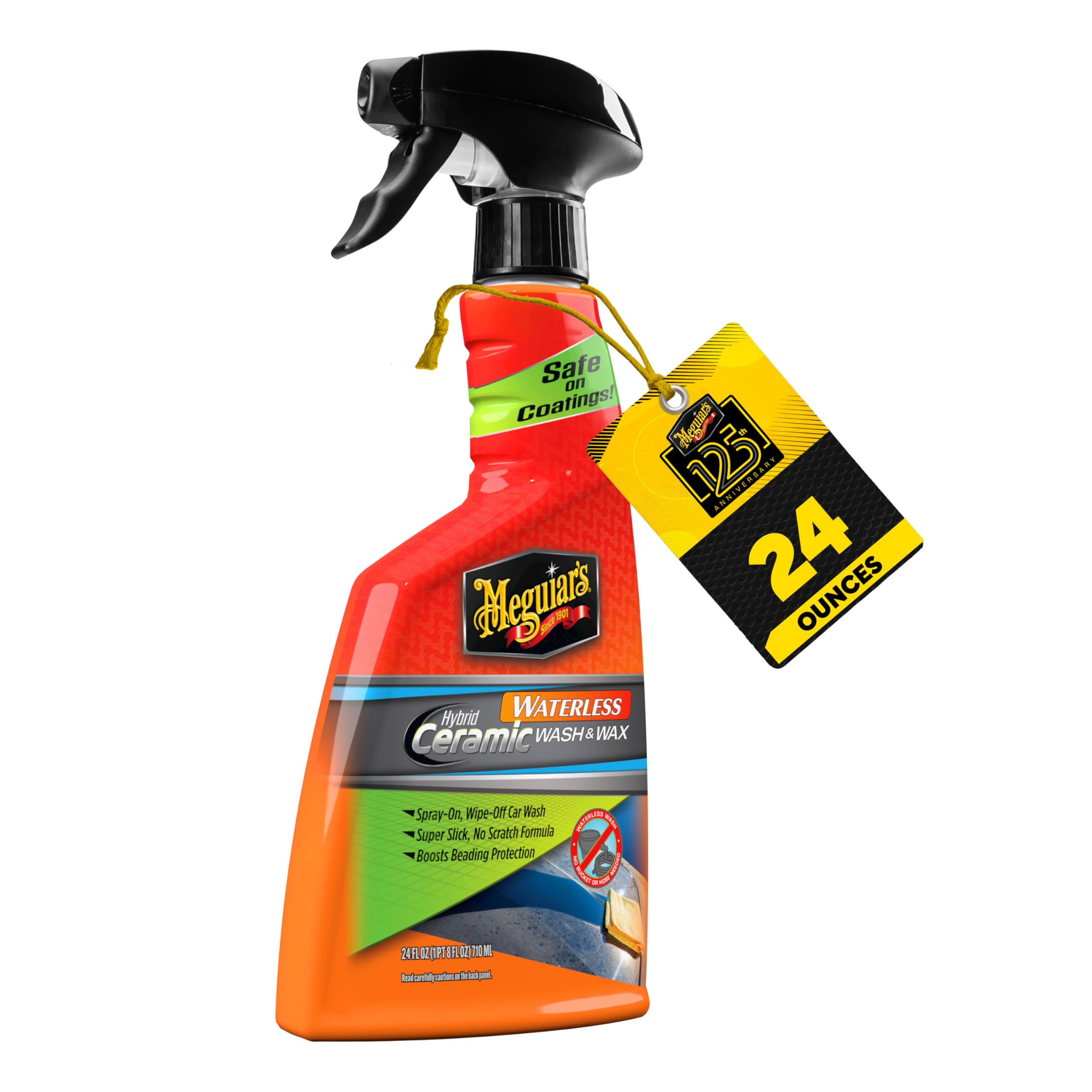Meguiar's Hybrid Ceramic Waterless Wash & Wax - Waterless Car Wash Spray with Ceramic Chemistry for a Slick, Protective Barrier - No-Scratch Formula for Glossy Paint and Ceramic Coatings, 24 Oz