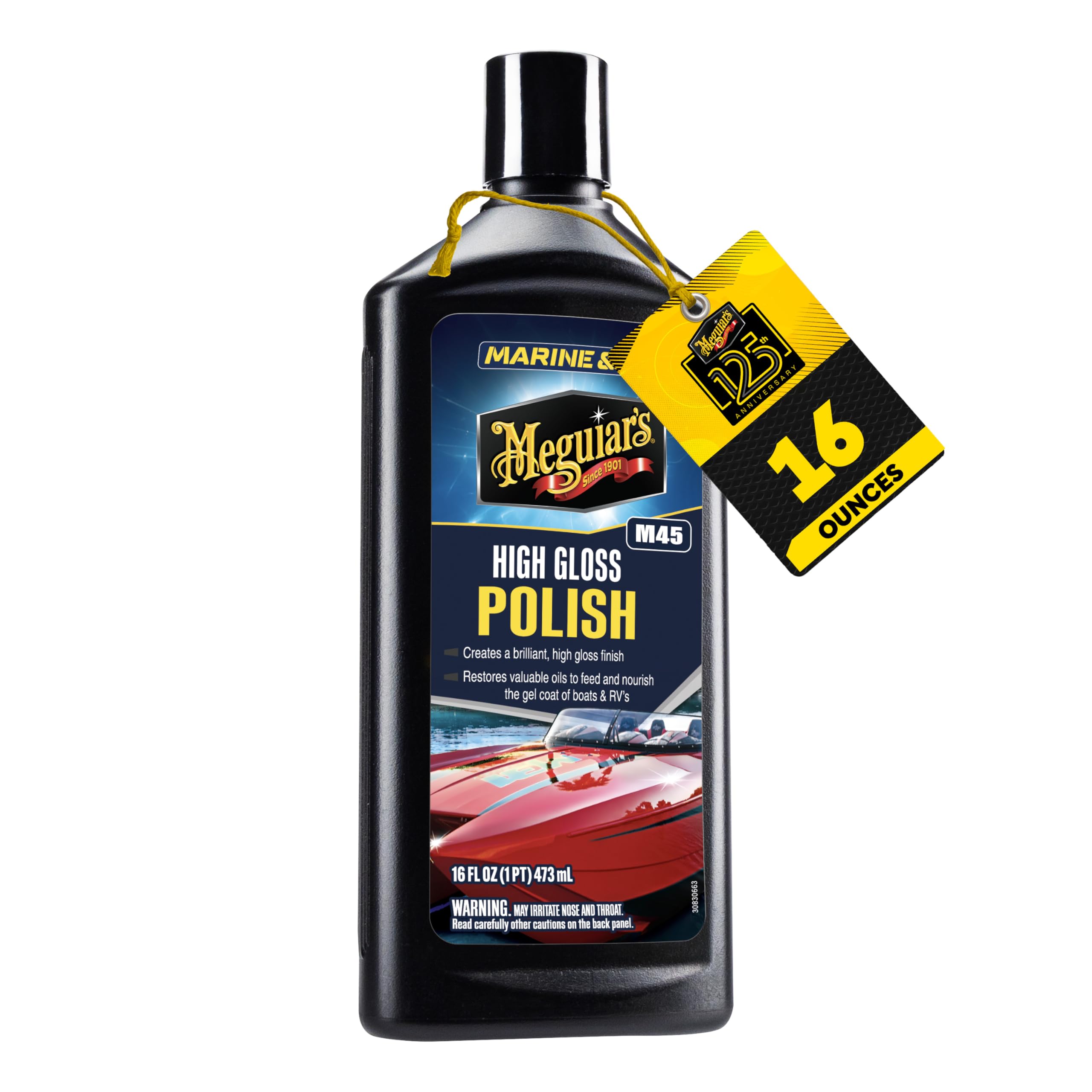 Meguiar's Marine/RV High Gloss Polish M45, Professional Grade Boat & RV Polish for Fiberglass, Gel Coat & Marine Grade Paint, Enhances Depth and Brilliant Gloss, Rich High-Shine Finish, 16 Oz