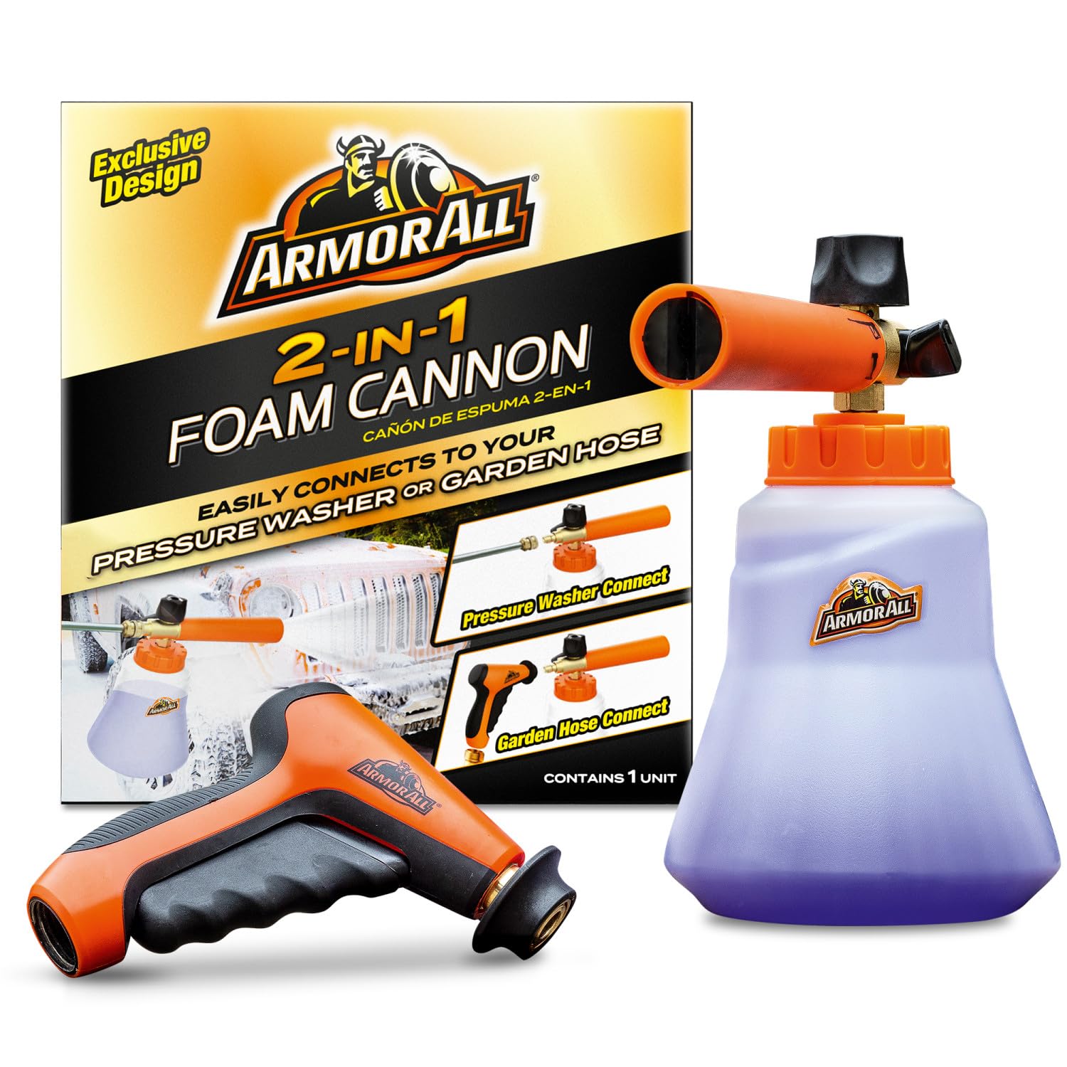 Armor All 2-in-1 Foam Cannon Kit - Car Wash & Detail Cleaning Kit for Power Washers, Garden Hoses, Foam Applicator & Adaptor, Gifts for Men, Pack of 1
