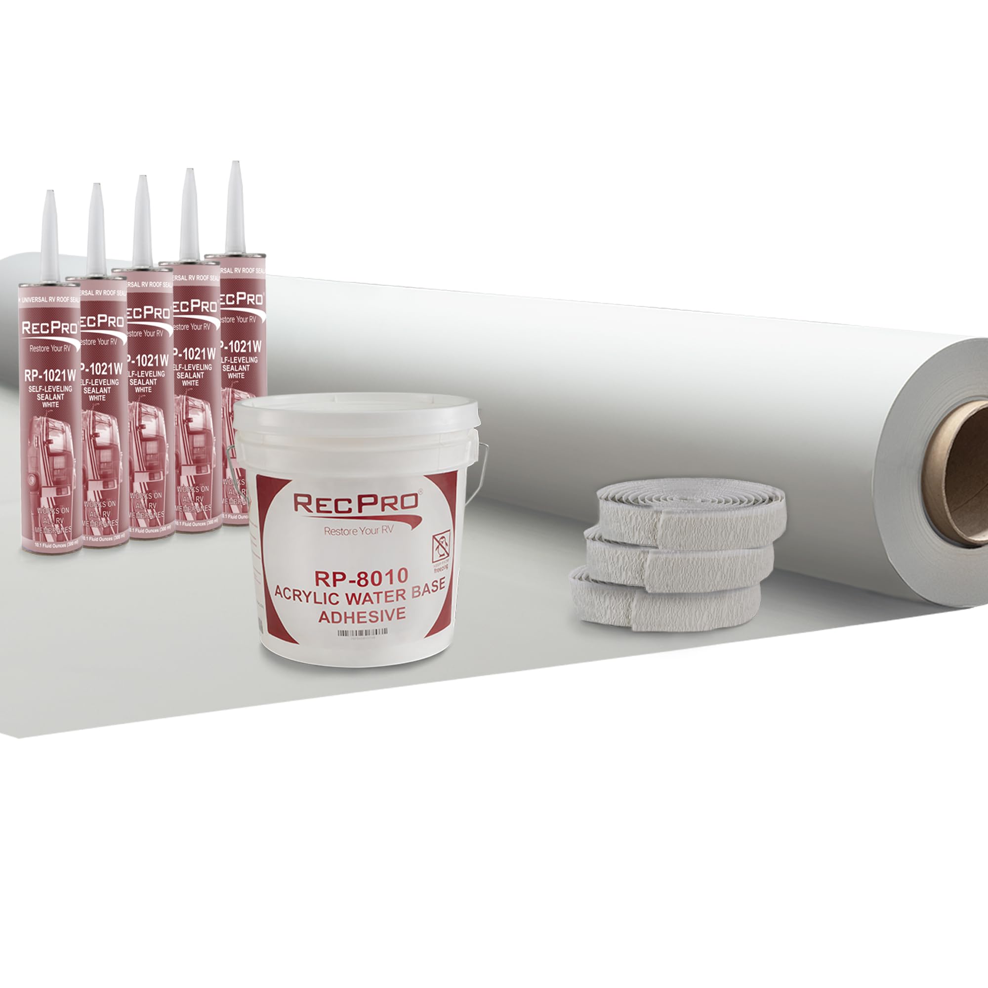 RecPro RV Extreme Duty Rubber Roof Kit | 8.5' Wide | Self Leveling | Butyl Tape | PVC Rubber Roof | Made in USA (25 ft)