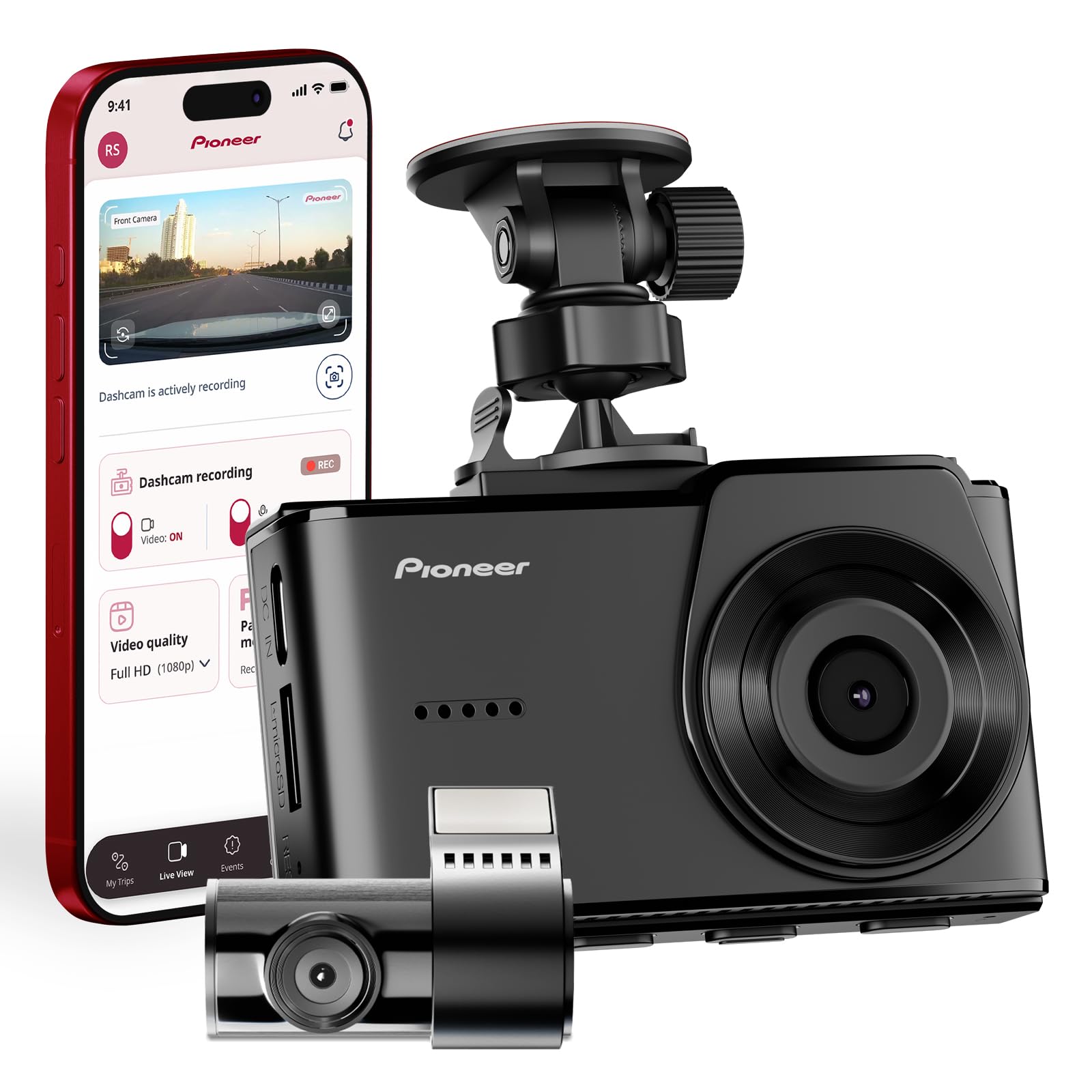 Pioneer VREC-H520DC Dual Dash Cam Front and Rear Car Camera - Large Screen, 2K Resolution, Starvis Night Vision, 140 Degree Wide Lens, ADAS Safety Alerts, Built In GPS, Impact Detection, 24/7 Coverage