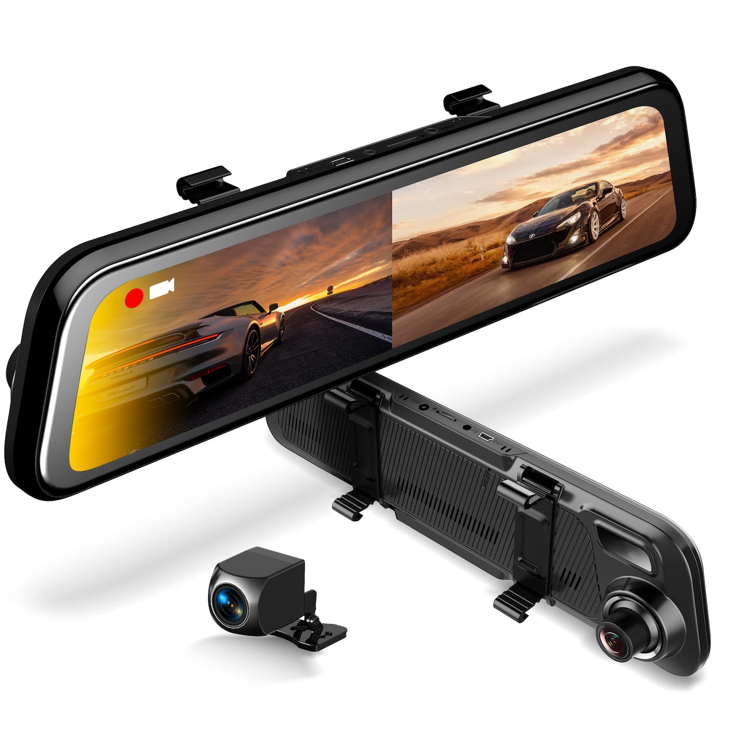 RexingUSA M2 Smart BSD ADAS Dual Mirror Dash Cam 1080p (Front+Rear) w/GPS 12” IPS Touch Screen, Stream Media, Parking Mode, Night Vision, Blind Spot Detection & Backup Camera - Car, Pickup Truck, Tax