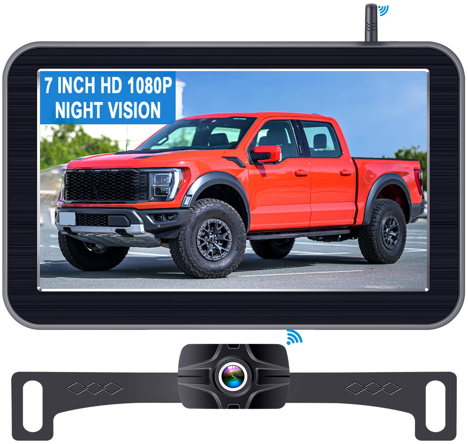 HD 1080P 7 Inch Wireless Backup Camera for Truck: 15-Min Easy Install 150° Wide View Angle Eliminate Rear Blind Spots with Starlight Night Vision - Rear View Camera for Pickup SUV Car Parking Safety