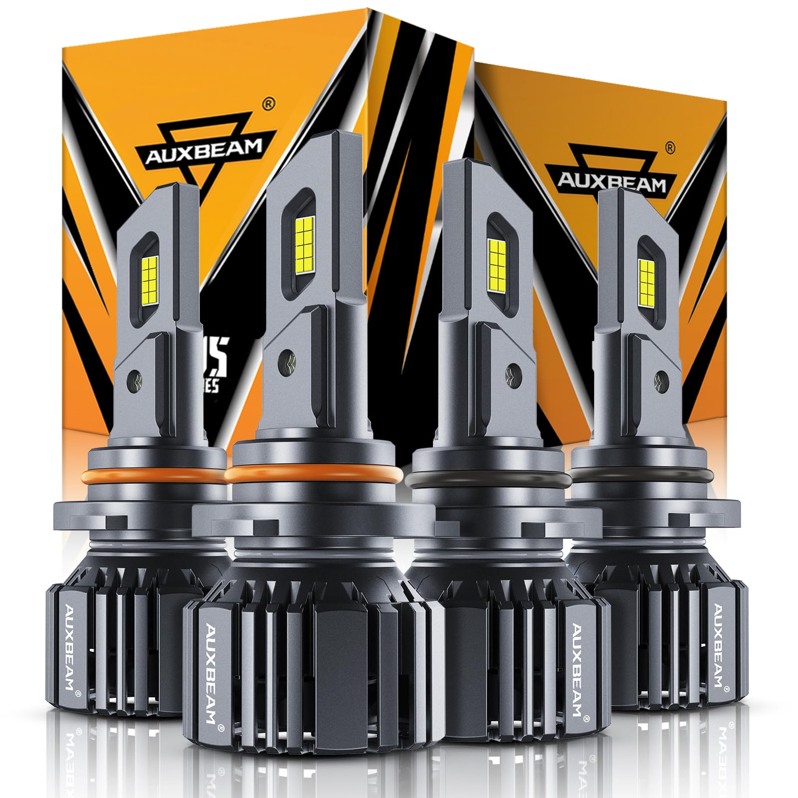 Auxbeam 9005 and 9006 Combo Bulbs, 40000LM 600% Brighter 9005/9006 Fog Light Bulbs, 6500K White, 6-Layer Cooling System, 20% Smaller Size, Orange Rings for 9005, Black Rings for 9006