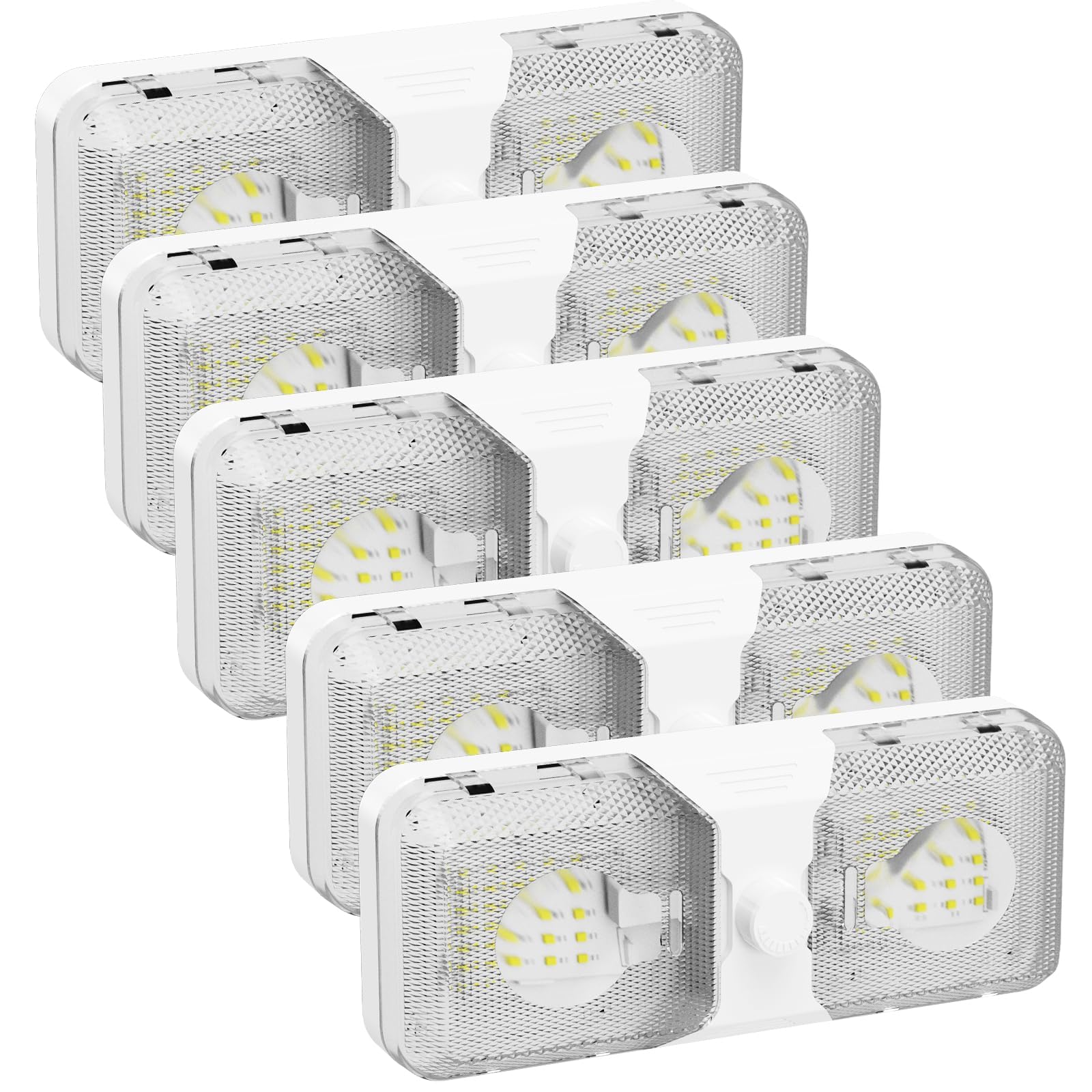 RVGUARD RV LED Ceiling Double Dome Light, 12V LED Lights, Interior Light with Adjustable Brightness & Memory Function, 6500K Cold White, for RV, Trailer, & Camper Van, 5 Pack