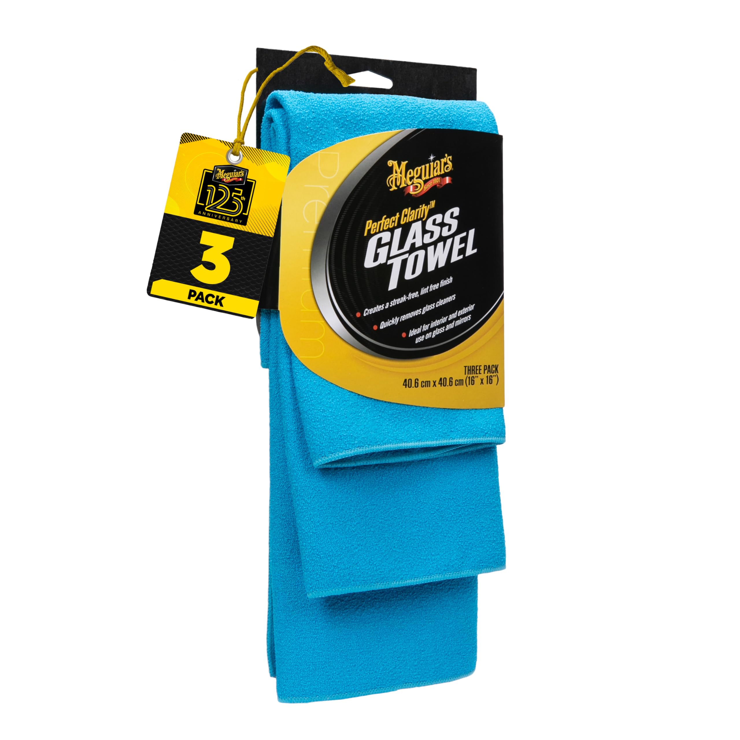 Meguiar's Perfect Clarity Glass Towels, Keep Windows Sparkling Using Premium Reusable Glass Cleaning Towels with a Superior Streak Free and Lint Free Finish, 3 Pack