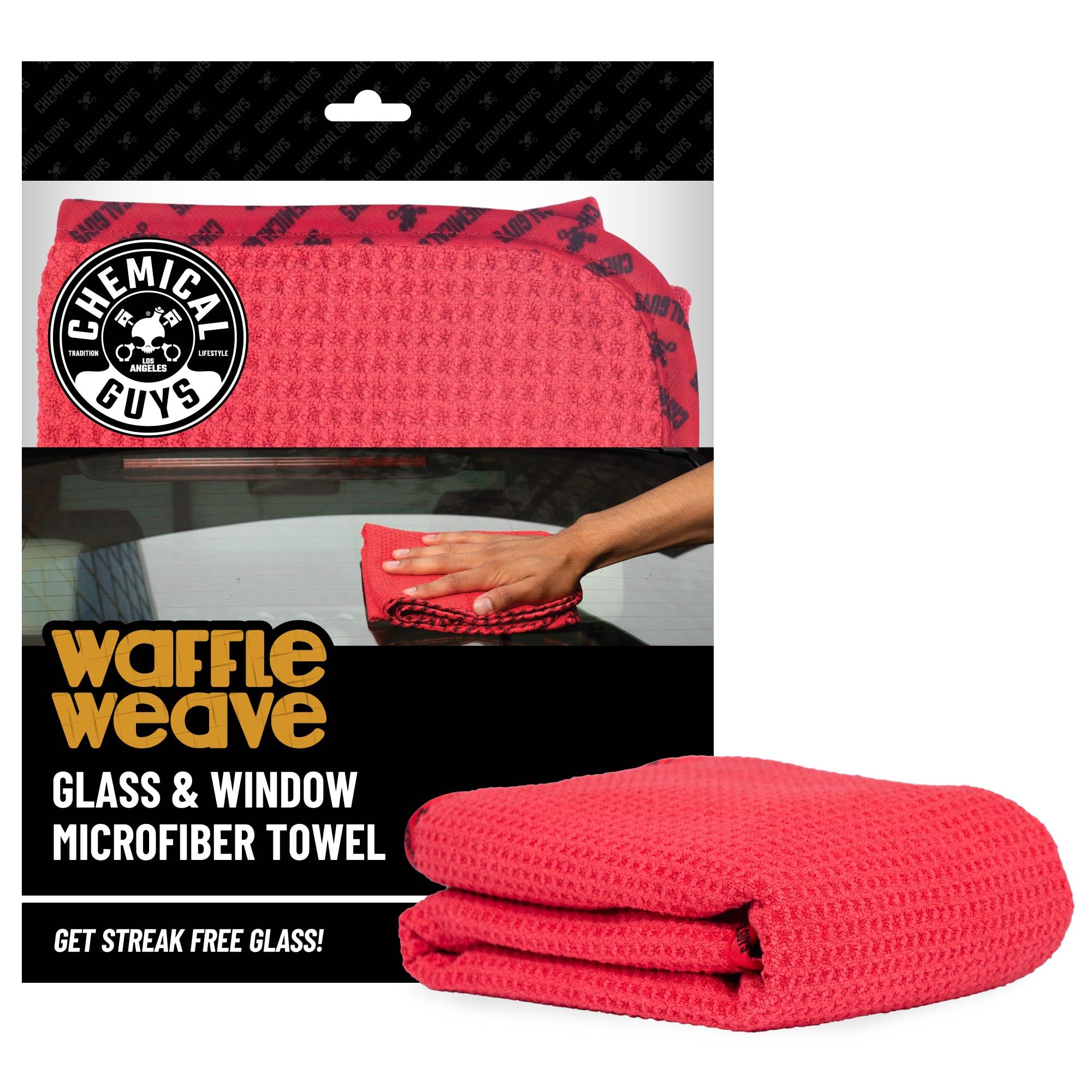 Chemical Guys Waffle Weave Glass & Window Microfiber Towel - Red 24 x16 Inch Scratch-Free Detailing Cloth for Cars, Trucks, SUVs & Home, Streak-Free Cleaning for Glass, Mirrors & Windows