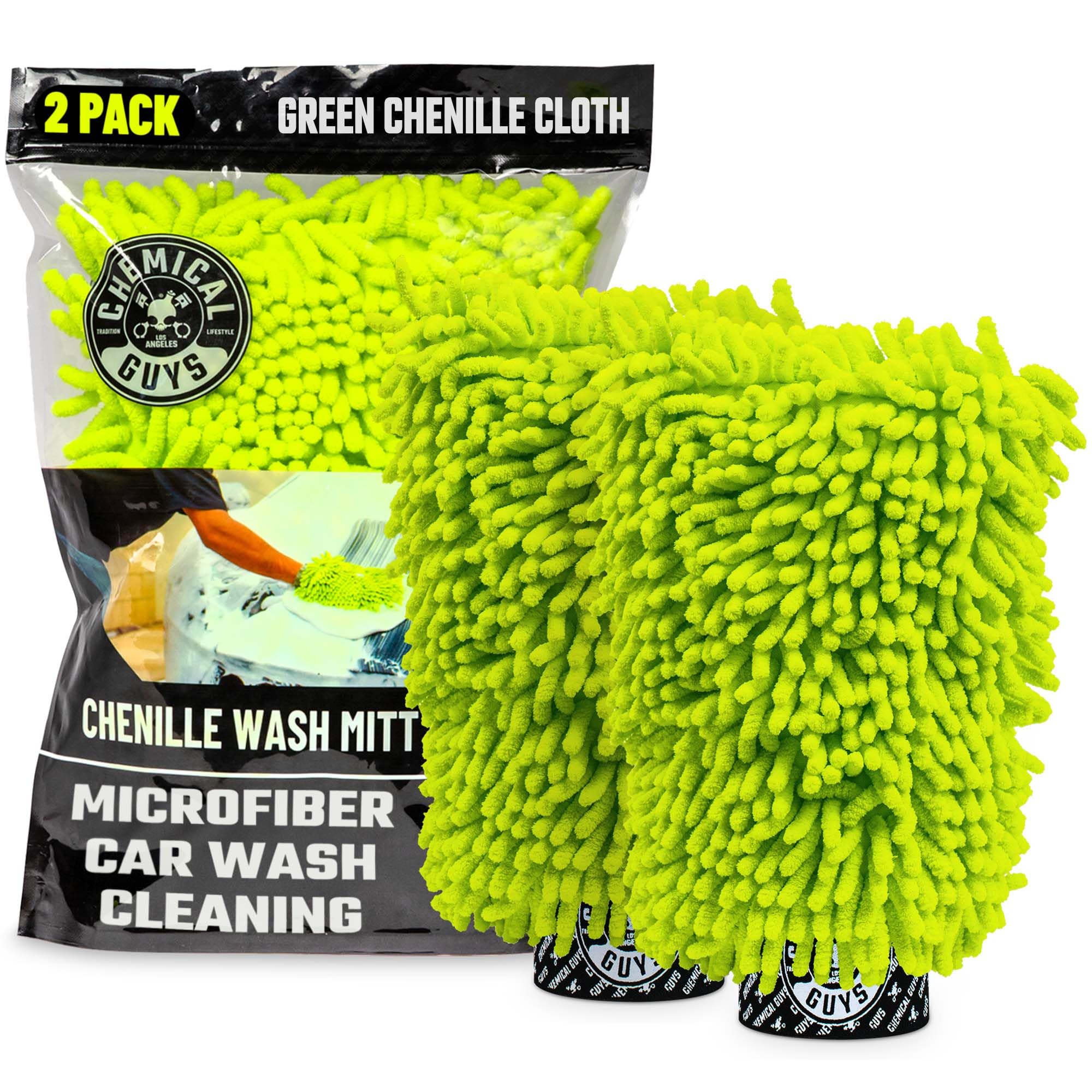 Chemical Guys Chenille Premium Scratch-Free Microfiber Wash Mitt for Car Washing - 2 Pack, Lime Green, Ultra-Soft Car Wash Gloves, Swirl-Free Finish, Safe for Trucks, SUVs, Motorcycles, and More